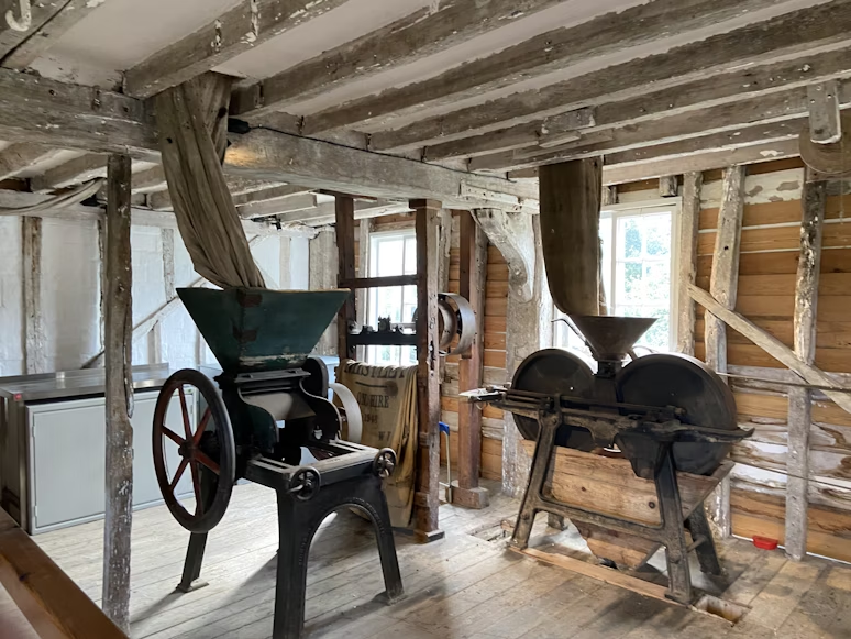 Two machines in a wooden basement.